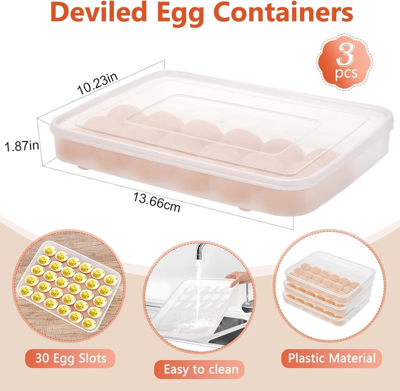 FACULX 3 Pack Deviled Egg Containers with Lid and 8 Pcs Deviled Egg Injector Piping Tool, Egg Organizer for Refrigerator, Fridge Stackable Countertop Portable Egg Platter (transparent-3 packs) - Image 2